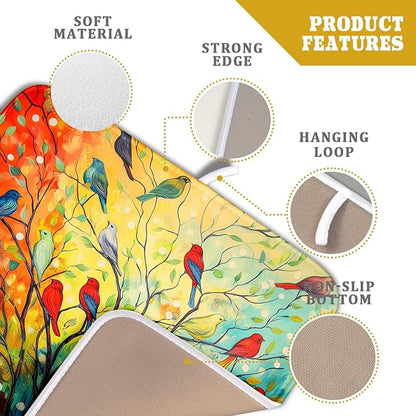 Colorful Spring Summer Tree Bird Dish Drying Mats for Kitchen Counter 16”x18” Absorbent Reversible Microfiber Spring Floral Dish Drying Pad Seasonal Flowers Mat Dish Draining Mat for Countertop Decor
