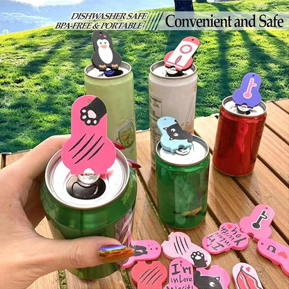 Soda Can Tab Opener Mini Soda Can Cover Easy Tab Opener and Drink Protector Cute Beverage Barricade Soda Protector for Beer,Coke,Aluminum Cans at Party,BBQ, Beach(Cat Face Rose Red)