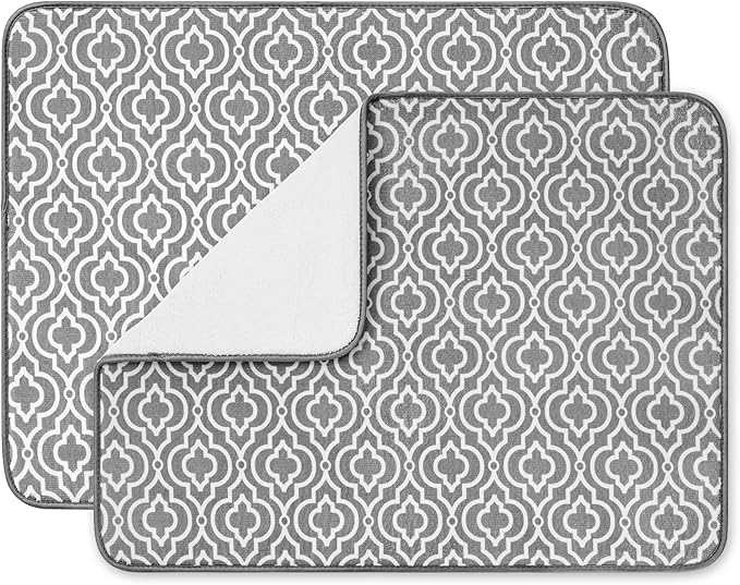 SUBEKYU 24" x 18" Dish Drying Mat, Dish Mat Drying Kitchen Mat Large, Absorbent Microfiber Dish Drainer/Rack Pads, XL, Grey, 2 PACK by SUBEKYU