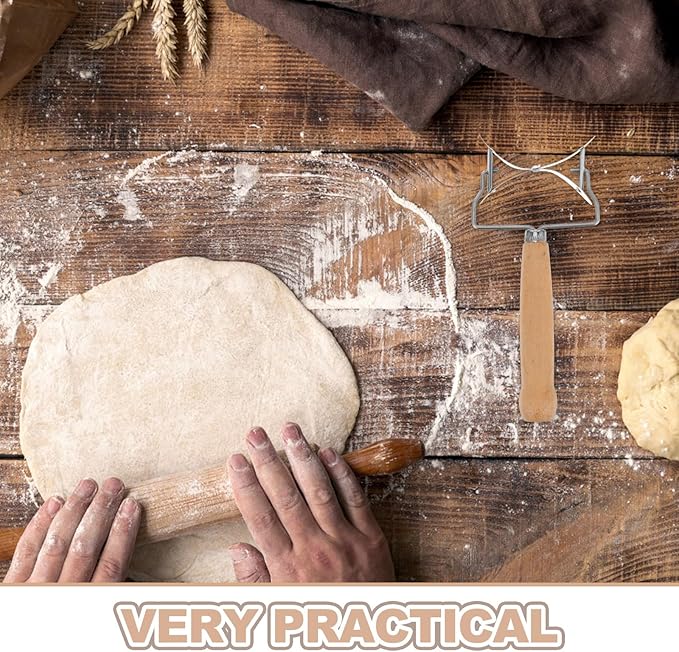 Gatuida Stainless Steel Rolling Pastry Cutter Maker Dumpling Wrapper Circle Roller Cookie Dough Cutting Tool with Wood Handle Kitchen Accessories