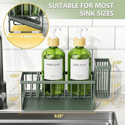 Cisily Sage Green Kitchen Dish Soap Dispenser, 16 fl Oz Dual Kitchen Soap Dispensers with Sponge Holder, Customized Stainless Steel Kitchen Soap Dispenser Set, Modern Hand and Dish Soap Bottle Set - Image 5