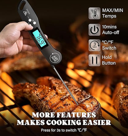 DOQAUS Digital Meat Thermometer, Instant Read Food Thermometer for Cooking with Backlit & Auto-Rotating Display, 4.6” Probe for Grilling, Baking, and Perfect BBQ - Black - Image 6