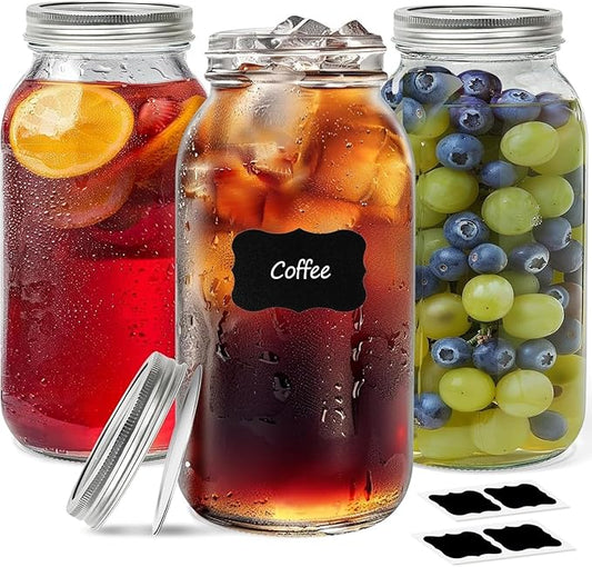 ComSaf Half Gallon Mason Jar 64oz 3Pcs, Wide Mouth Mason Jars with Lids and Seal Bands, Large Glass Canning Jars for Suntea, Pickling, Sourdough, Fermentation, Salad, Meal Prep, Food Pantry Storage
