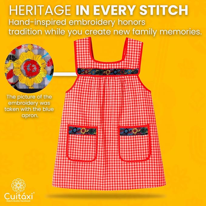 Cuitáxi Traditional Mexican apron for women with deep pockets and beautiful flower embroidery 1 piece - Mandiles para mujer
