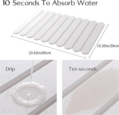 Large White Stone Dish Drying Mats for Kitchen Counter, Quick Dry Collapsible Eco-Friendly Super Absorbent Diatomaceous Earth Heat-resistant Mat for Dishes Bottles Cups, Match Any Countertop 24"×16"