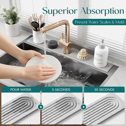 Stone Faucet Mat for Kitchen Sink, Diatomite Stone Drying Mat for Kitchen Counter, 2026 Upgraded Dishwasher-Safe & Ultra Absorbent, Chemical-Free Stone Dish Mat for Bottles Utensils (30" x 3.9") - Image 5