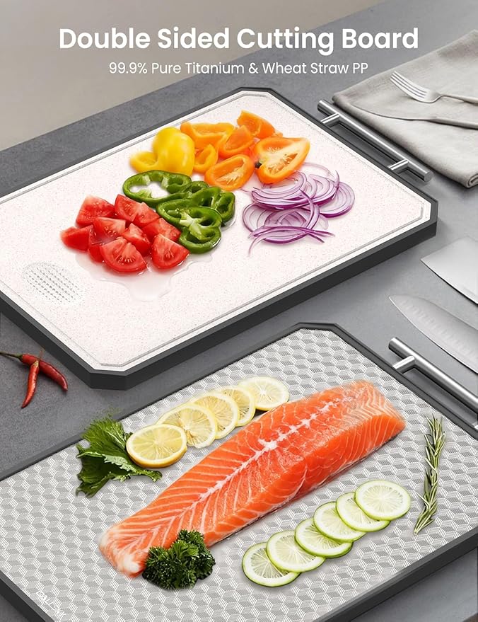 Cutting Board for Kitchen, Non Toxic Titanium Cutting Board, Double-Sided Metal Chopping Board with Juice Groove, Cutting Boards for Meat, Vegetables and Fruits, Dishwasher Safe Large 16”×11” - Image 2