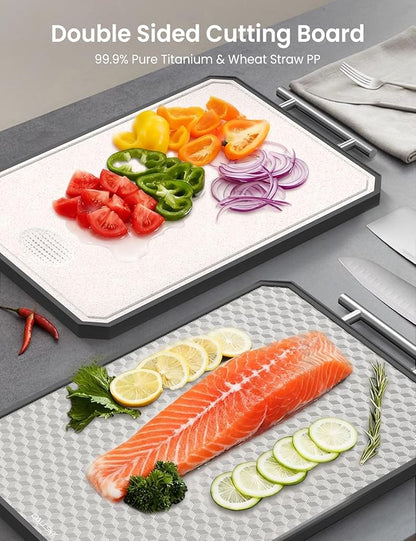 Cutting Board for Kitchen, Non Toxic Titanium Cutting Board, Double-Sided Metal Chopping Board with Juice Groove, Cutting Boards for Meat, Vegetables and Fruits, Dishwasher Safe Large 16”×11” - Image 2