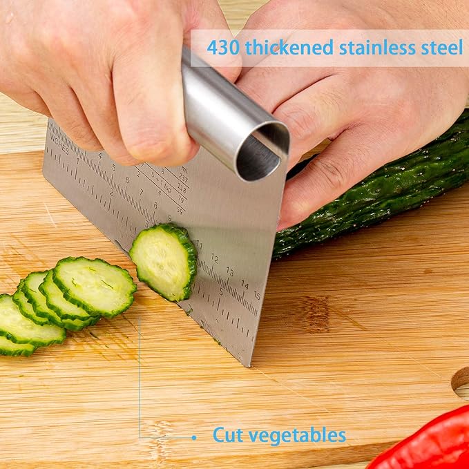 Pro Dough Pastry Scraper/Cutter/Chopper Stainless Steel Mirror Polished with Measuring Scale Multipurpose- Cake, Pizza Cutter - Pastry Bread Separator Scale Knife 2PCS - Image 3