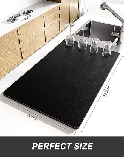 Rnivvi Dish Drying Mat for Kitchen Counter, XL 15 x 24" Super Absorbent Drainer Pad Easy Clean Dish Rack Pad, Non-Slip Heat Resistant Coffee Bar Mat for Coffee Machine Station Accessories Decor, Black - Image 2