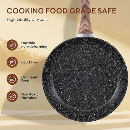 NEWBULIG 17-Piece Nonstick Cookware Set, Non-Toxic Pots and Pans with Stay-Cool Handles, Induction Compatible Cookware, PFAS & PFOA-Free, Black