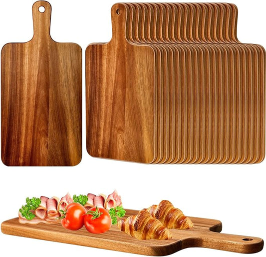 Nuenen 20 Pcs Wood Cutting Board with Handle 15.7 x 7.8 Inch Acacia Bamboo Wooden Serving Kitchen Chopping Boards for Pizza, Bread, Cheese, Charcuterie, Fruit, Vegetables(Acacia) by Nuenen