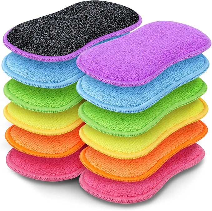 GLIMGLINT 12Pack Dish Sponges Kitchen, Non-Scratch Microfiber Sponges for Cleaning, Reusable Dish Sponge for Dishes, Pots and Pans (Multicolor) by Unknown