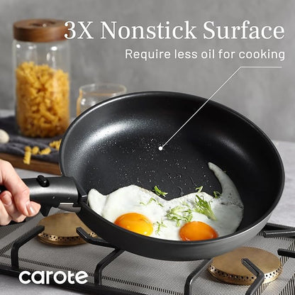 CAROTE 20pcs 4-Ply Premium Hard Anodized Pots and Pans Set Non Stick with Detachable Handle, Dishwasher/Oven Safe, RV Kitchen Cookware Set Nonstick, Induction Cookware, Large Capacity Pans and Pot Set - Image 3