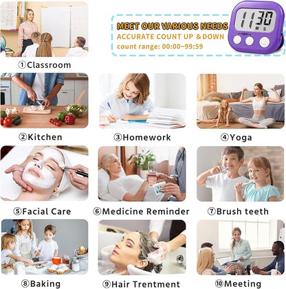 Timer for Kids Teachers Supplies Digital Kitchen Timers for Cooking Large Magnetic Classroom Timer 2Pack-Blue Purple