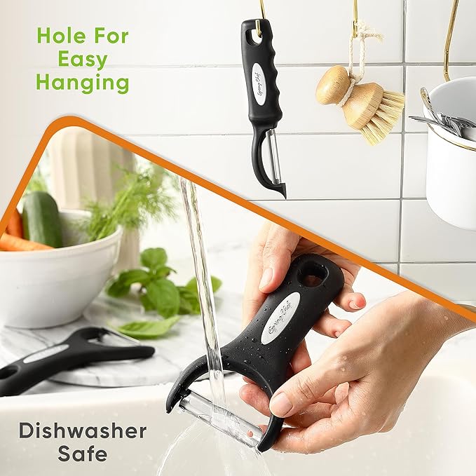 Spring Chef Swivel Vegetable Peeler & Y Potato Peeler for Kitchen with Soft Grip Handles and Ultra Sharp Stainless Steel Blades, Perfect for Veggie, Fruit, Carrot, Apple - Dishwasher Safe - Black - Image 7
