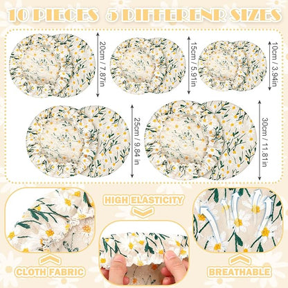 Patelai 10 Pcs Bowl Covers Reusable in 5 Size Stretch Cloth Fabric Elastic Food Storage Bowl Covers Bread Sourdough Lids for Proofing Food Fruits Leftover(Yellow, Green, White,Chrysanthemum) - Image 6