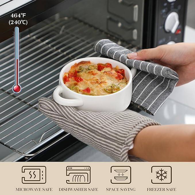 MALACASA Mini Cocotte Set - 14 OZ Small Casserole Dishes with Lids and Handles, Ceramic Mini Dutch Oven Set of 4, Small Baking Ramekins for Lasagna, Soufflé, Oven, Microwave & Dishwasher Safe, Series BAKE.BAKE - Image 4
