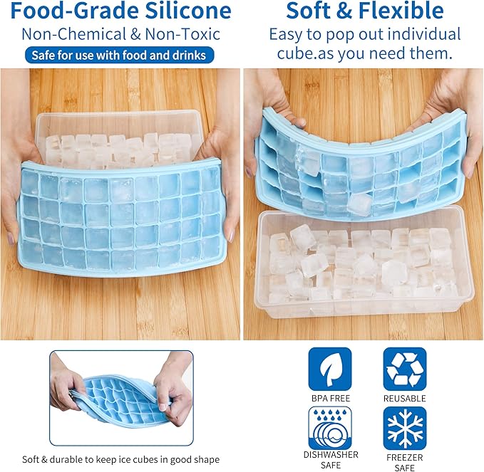 Silicone Ice Cube Tray with Leak-Proof Lid & Storage Bin for Freezer – BPA-Free 36-Piece Nugget Ice Molds, Spill-Resistant Cover & Ice Scoop Container Cover - Image 3
