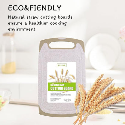 Cutting Board for Kitchen, Wheat Straw Fiber Cutting Board, Dish Washer Safe, w/Juice Grooves for Meat, Veggies,Easy Grip Handle, Non-slip Surface,Eco-friendly,Serveware Accessories(13.8‘x8.2‘)