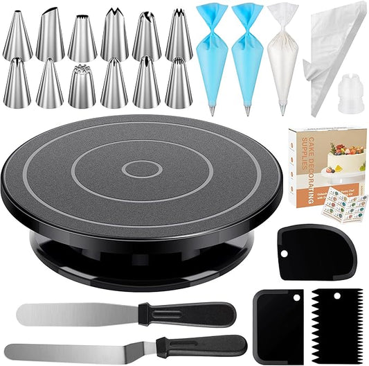 Kootek 71PCs Cake Decorating Kit, Baking Supplies Tools - Includes Cake Stand Turntable, 12 Icing Piping Tips Set, 2 Frosting Spatulas, 3 Scrapers, 50+2 Piping Bags, Coupler, Video Tutorial, Booklet by Kootek