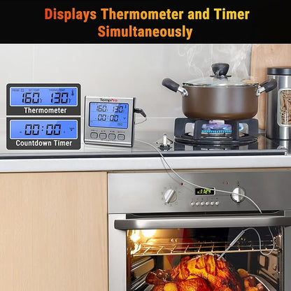 TempPro TP17 Dual Probe Digital Cooking Meat Thermometer Large LCD Backlight Food Grill Thermometer with Timer Mode for Smoker Kitchen Oven BBQ, Silver (Previously ThermoPro) - Image 6