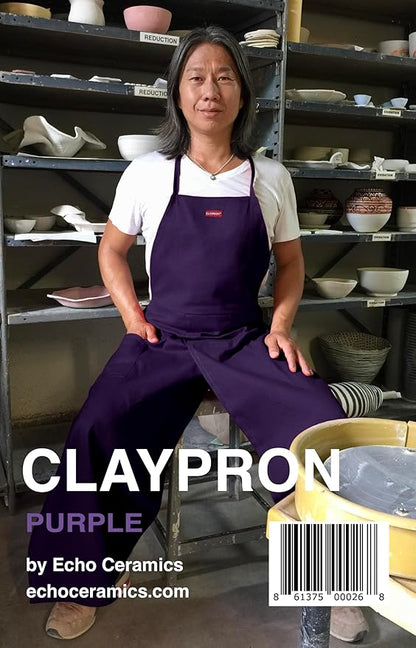 Deep Purple Split Leg Apron, Cotton Canvas Full Coverage Pottery Apron for Artists, Overlap Design for Ceramics, Glazing, Wheel Throwing