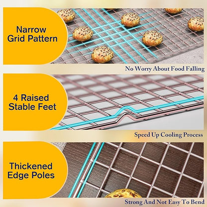 2-Pack Cooling Racks for Cooking and Baking - 10" x 15"Heavy Duty Stainless Steel Wire Rack for Baking, Grilling, Roasting - Oven & Dishwasher Safe - Fits Jelly Roll Sheet Pan（Rose Gold） - Image 3