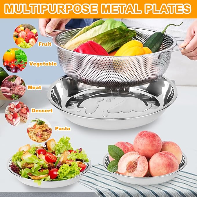 Colander Stainless Steel, 7 Piece Strainers and Colanders Set, Mesh Strainer Net Baskets with Handles, 2 Stainless Steel Plates and Fine Mesh Strainer for Kitchen Food Strain Drain Rinse Cooking - Image 5