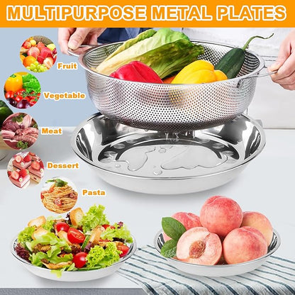 Colander Stainless Steel, 7 Piece Strainers and Colanders Set, Mesh Strainer Net Baskets with Handles, 2 Stainless Steel Plates and Fine Mesh Strainer for Kitchen Food Strain Drain Rinse Cooking - Image 5