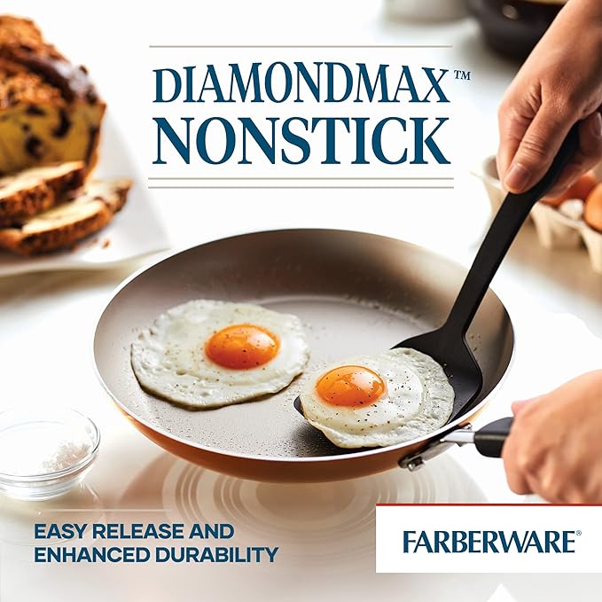 Farberware Cookstart DiamondMax Nonstick Cookware/Pots and Pans Set, Dishwasher Safe, Includes Baking Pan and Cooking Tools, 15 Piece - Copper - Image 6