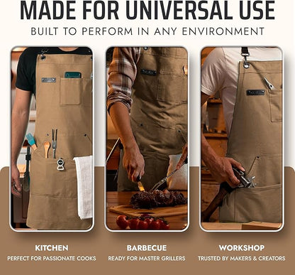 Asaya Chef and BBQ Apron with Bottle Opener and Hand Towel - 10oz Cotton Canvas, Stainless Steel Hardware - Cross Back Straps - Image 7