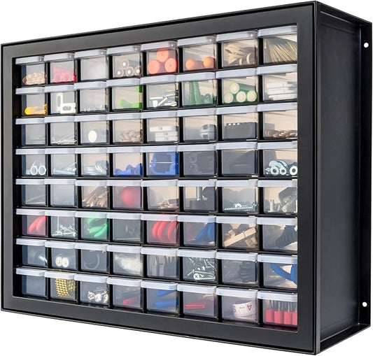 IRIS USA Small Parts Storage Cabinet, Made in USA, 64-Drawer Organizer for Hardware, Screws, Nuts & Bolts, Electronics, Beads, Craft Supplies, Building Bricks, Teacher Toolbox Storage – Black