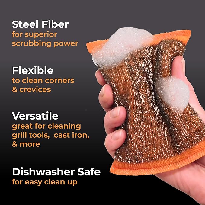 Heavy-Duty Steel Wool Scrubber Sponges 4 Pack – Stainless Steel Cleaning Pads for Dishes, Pots, Pans, Grills & Ovens – Durable Multi-Surface Kitchen Scrubbing Tools for Tough Grease & Burnt Food - Image 2
