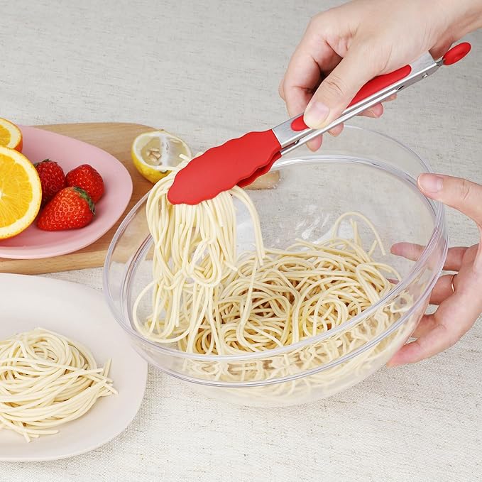 Hotec Mini Silicone Kitchen Tongs for Cooking - 7-Inch Small Serving Tongs with Silicone Tips, Set of 3 (Red,Blue,Green) - Image 8