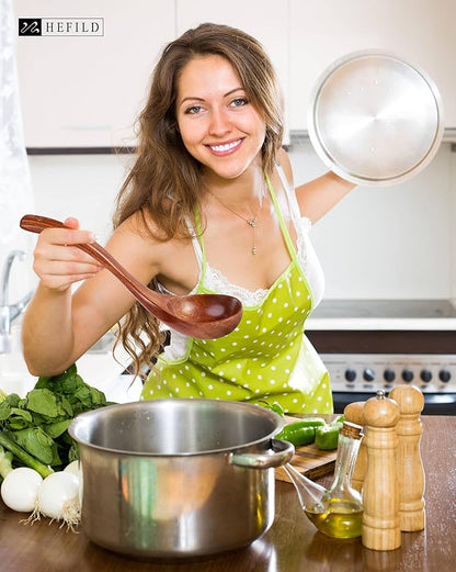 Wooden Ladles Set of 3 – Wood Ladles for Serving Soups and Stews, Includes 3oz, 2oz, 0.9oz – Soup Spoons and Large Kitchen Spoons for Cooking and Stirring