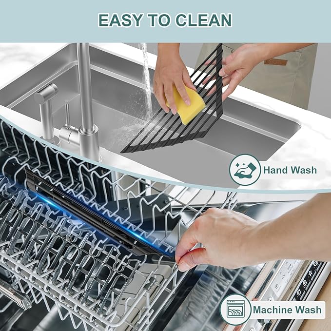 MERRYBOX Triangle Roll Up Dish Drying Rack Over The Sink, 2025 Anti-Rust Sink Drying Rack with Full Silicone Wrapped- Anti-Slip, Space Saving, Durable Organizer for Kitchen - Image 7