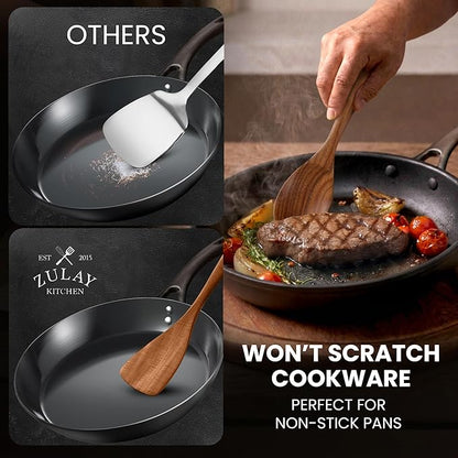 Zulay Kitchen Premium 8-Piece Wooden Spoons - Smooth Finish, Natural Teak Wood, Non-Stick, Handmade - Image 8