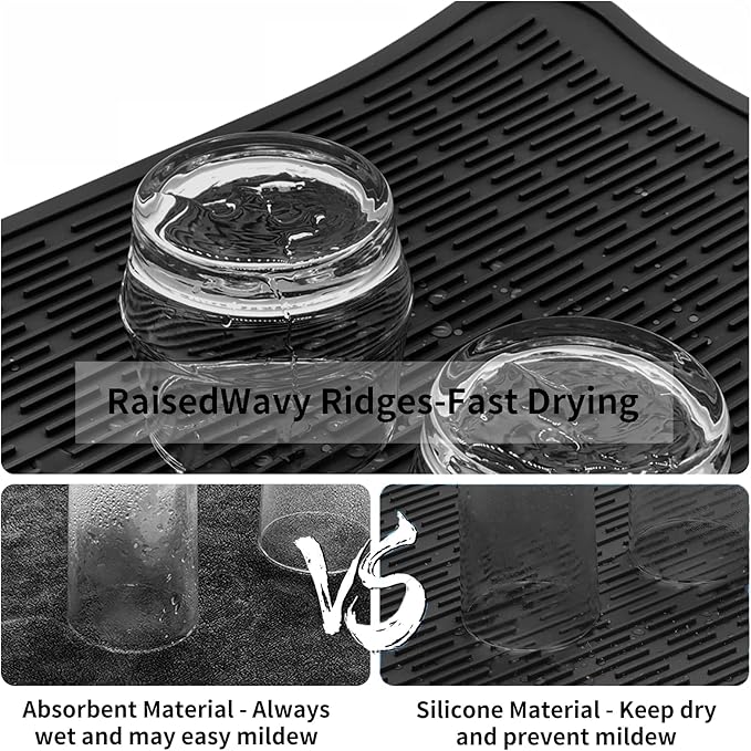 ZLR Large Silicone Dish Drying Mat (16" x 18") - XL Heavy Duty Drainboard Mat for Pots, Pans & Family Loads - Heat Resistant Trivet & Counter Protector, Easy Clean (Black) - Image 2