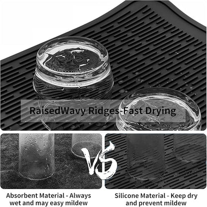 ZLR Large Silicone Dish Drying Mat (16" x 18") - XL Heavy Duty Drainboard Mat for Pots, Pans & Family Loads - Heat Resistant Trivet & Counter Protector, Easy Clean (Black) - Image 2