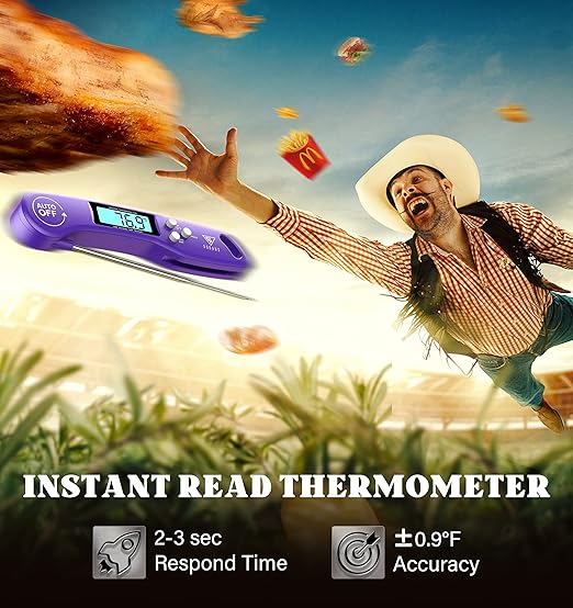 DOQAUS Digital Meat Thermometer, Instant Read Food Thermometer for Cooking with Backlit & Auto-Rotating Display, 4.6” Probe for Grilling, Baking, and Perfect BBQ - Purple - Image 2