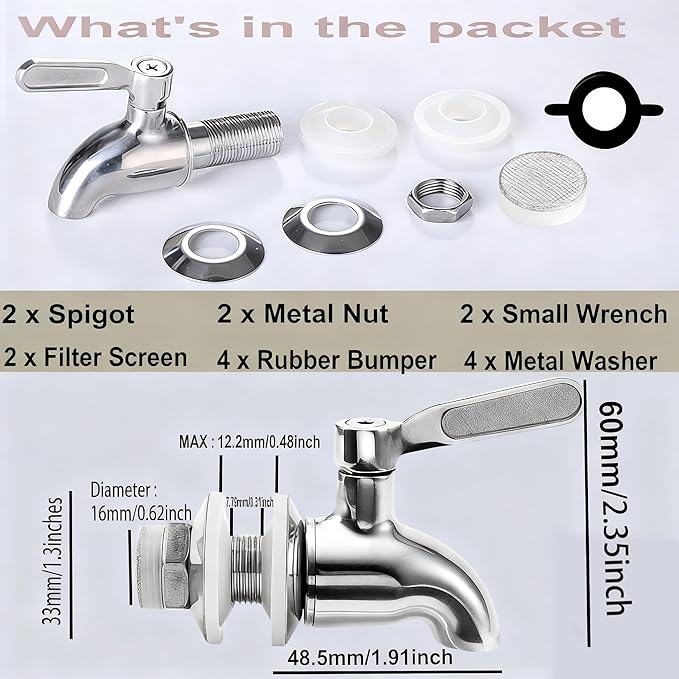 Lulonpon 1 Pieces Dispenser Faucets, Stainless Steel Spigot for Beverage Dispensers, Juice Dispenser Spigot, Water Dispensers Replacement Stainless Steel Barrel Faucet for Glass Jar, Party, Camping - Image 3