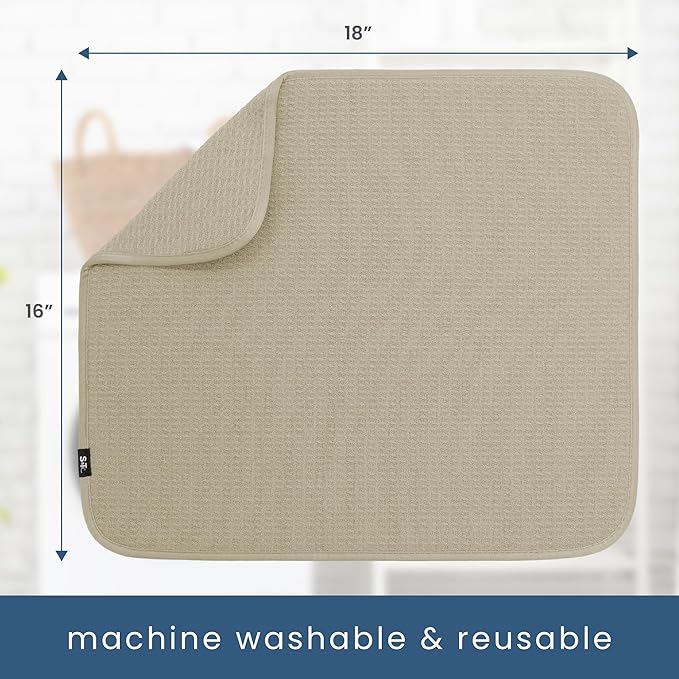 S&T INC. Dish Drying Mat 2 Pack, 16” x 18”, Absorbent Microfiber Kitchen Counter Mat, Dish Drying Pad for Dishes, Utensils, Pots and Pans, Large, Pure Cashmere - Image 6