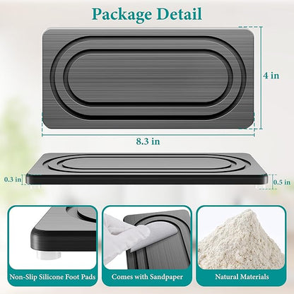 Water Absorbing Stone Tray for Sink, Quick Drying Diatomite Bathroom Tray Countertop, Stone Drying Mat for Kitchen Counter Faucet, Soap Dish Dispenser Vanity Organizer, Dark Grey-B-8.3" x 4" - Image 2