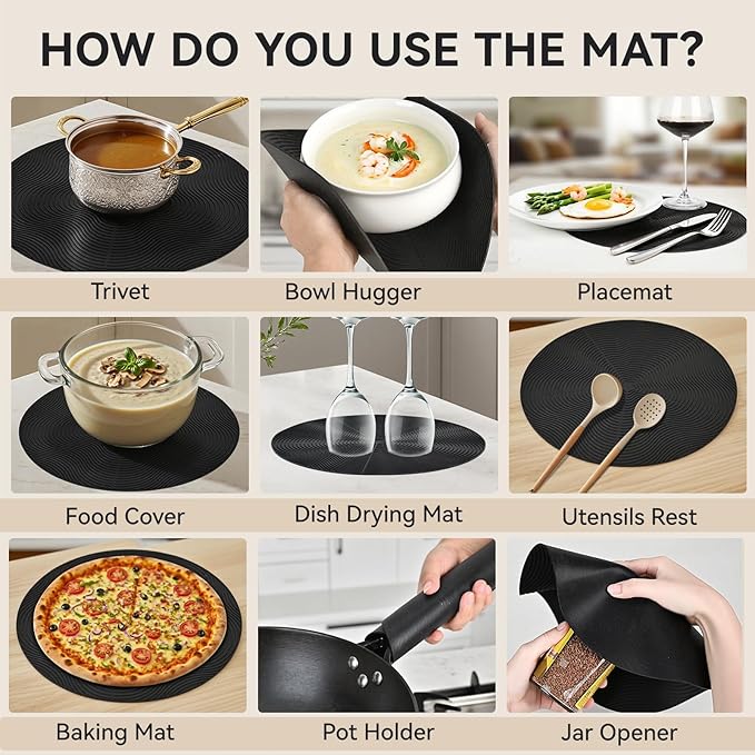 12" Microwave Splatter Cover & Mat, Large Vented Collapsible Splatter Guard Dish Plate Lid & Silicone Round Kitchen Mat for Food - Image 6