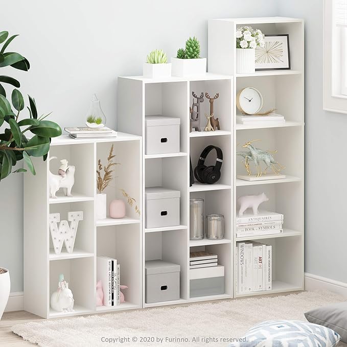 Furinno LUDER Book Shelf, 5-Tier Bookshelf, Bookcase with Open Shelves, 9.4 x 15.8 x 52, Easy Assembly, for Living Room, Bedroom, Home Office, White - Image 2