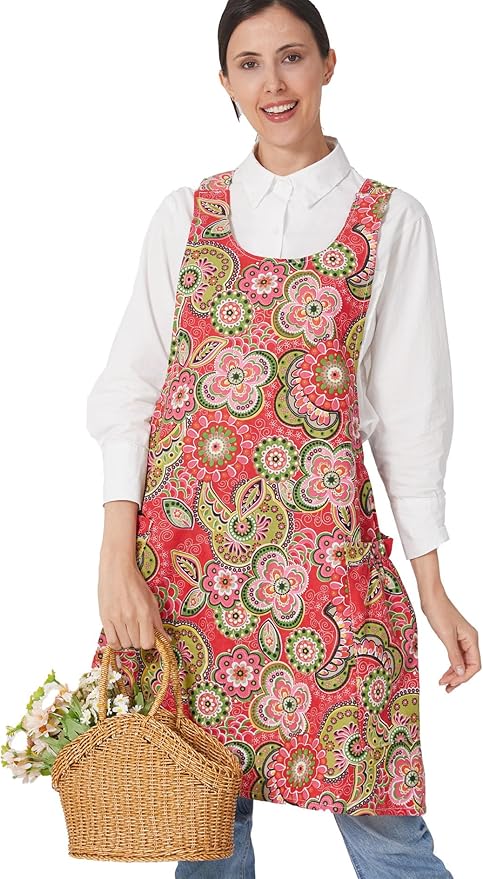 Cozy Adjustable Cross Back Aprons for Women with Pockets Cotton Linen Cooking Kitchen Baking