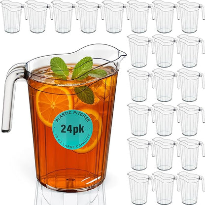 DecorRack 24 Pack - 75 oz Polycarbonate Plastic Pitcher Beverage Dispenser with Pour Spout Shatterproof Catering and Restaurant Serveware for Cold Drinks, Water, Lemonade, Beer, and Sangria (24 Pack) by DecorRack