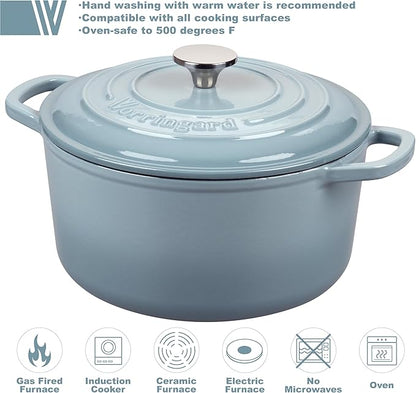 VORRINGARD Enameled Cast Iron Dutch Oven Pot with Lid, for Sourdough Bread Baking, Round Dutch Ovens, 6 Quart, Sea Salt - Image 3