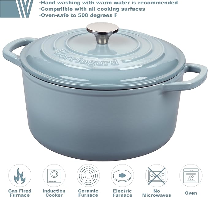 VORRINGARD Enameled Cast Iron Dutch Oven Pot with Lid, for Sourdough Bread Baking, Round Dutch Ovens, 4.5 Quart, Sea Salt - Image 3